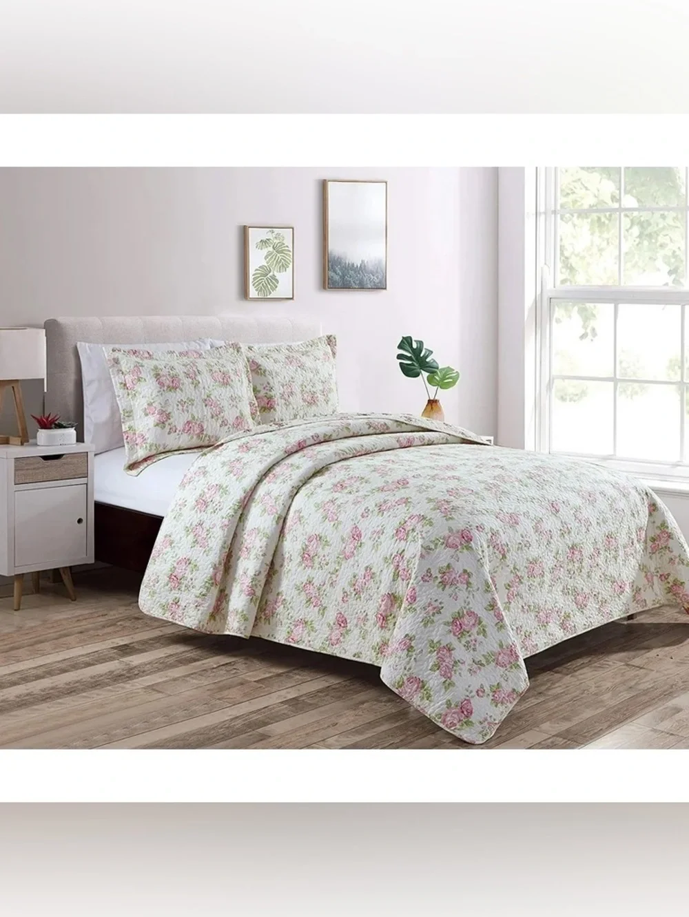Floral Quilt Set Twin 2 piece quilt set Pink Rose Pattern 100% cotton